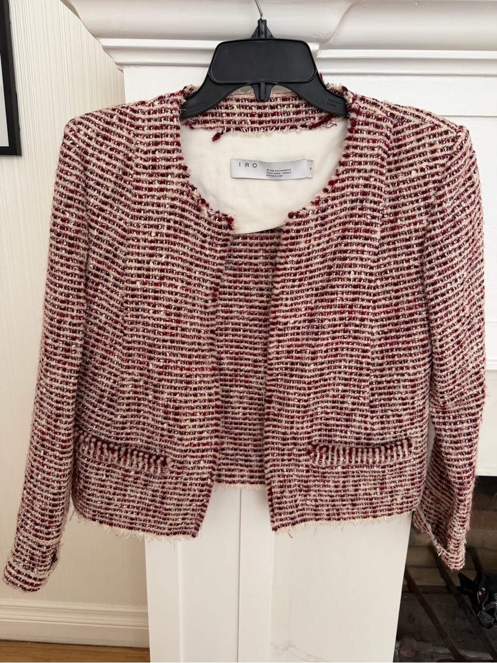 IRO Cream and Red Tweed Cropped Blazer